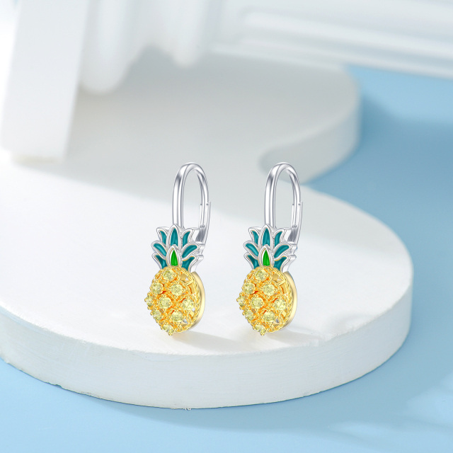 Boucles d'oreilles en argent sterling avec ananas en zircon cubique bicolore-3