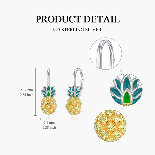 Sterling Silver Two-tone Cubic Zirconia Pineapple Lever-back Earrings-5