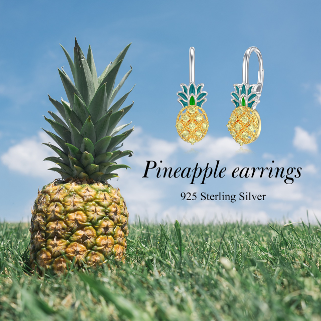 Boucles d'oreilles en argent sterling avec ananas en zircon cubique bicolore-6