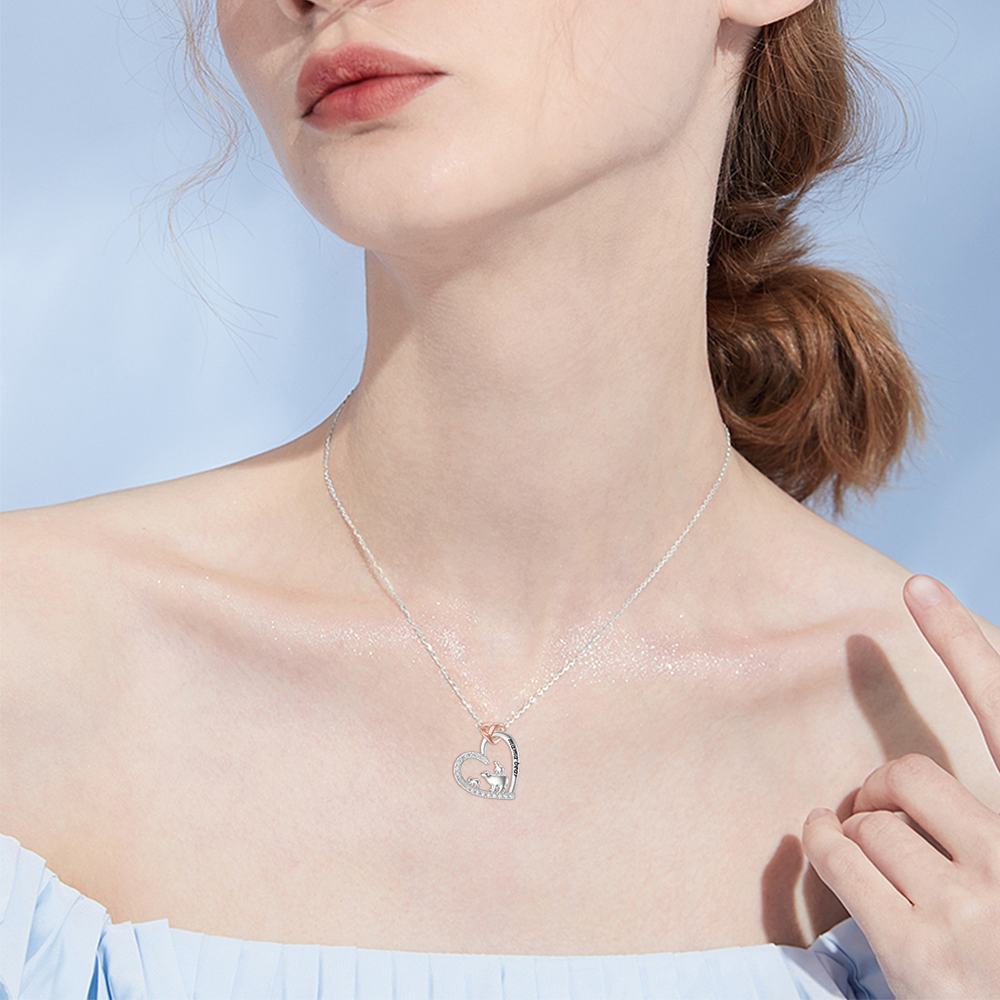 Sterling Silver Two-tone Cubic Zirconia Polar Bear & Heart Pendant Necklace with Engraved Word-2