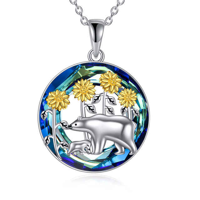 Collier à pendentif en argent sterling avec pendentif en cristal de tournesol et ours polaire bicolore-1