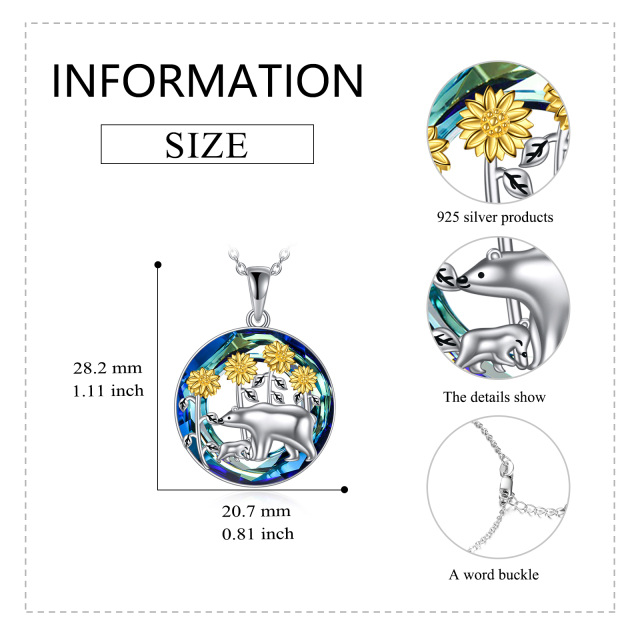 Sterling zilveren tweekleurige ijsbeer & zonnebloem kristallen hanger ketting-5