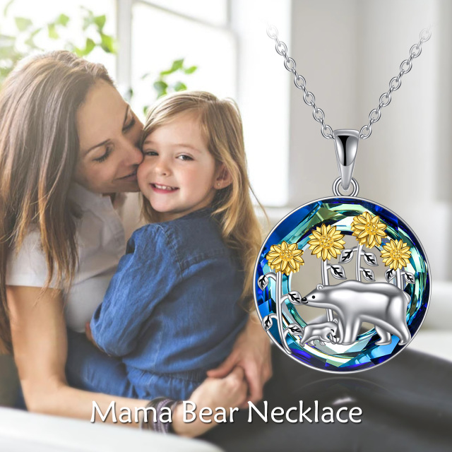 Sterling Silver Two-tone Polar Bear & Sunflower Crystal Pendant Necklace-6