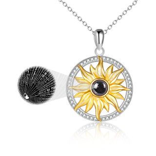 Sterling Silver Two-tone Projection Stone Sunflower Pendant Necklace-44