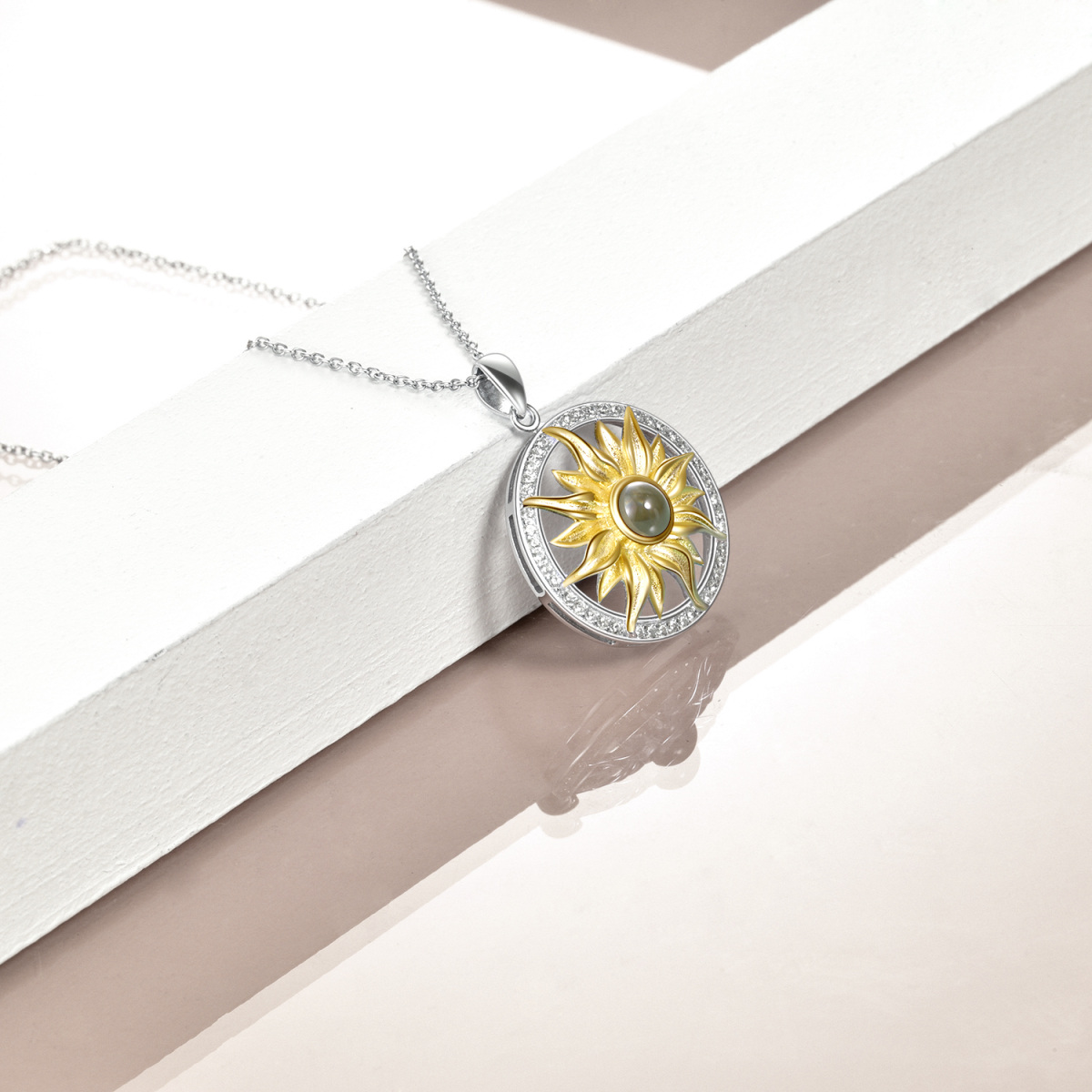 Collar de plata de ley con colgante de girasol de piedra de proyección en dos tonos-4