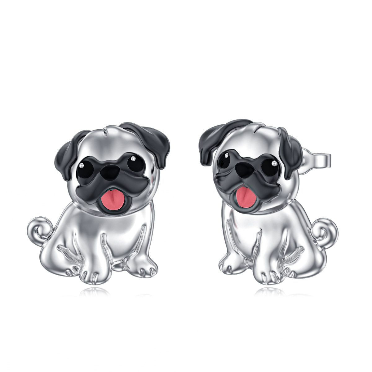 Sterling Silver Two-tone Pug Dog Stud Earrings for Women Girls-1