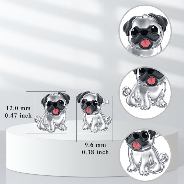 Plata de ley de dos tonos Pug Dog Stud Pendientes para Mujeres Niñas-5