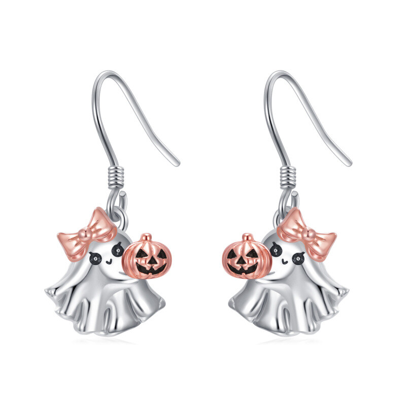 Sterling Silver Two-tone Pumpkin & Ghost Halloween Jewelry Gifts Drop Earrings-9