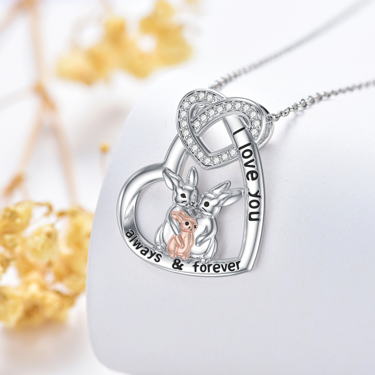 Sterling Silver Two-Tone Rabbit & Heart Pendant Necklace For Women-4