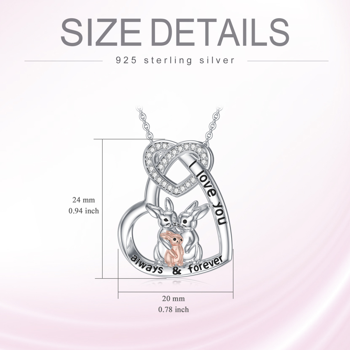 Sterling Silver Two-Tone Rabbit & Heart Pendant Necklace For Women-6