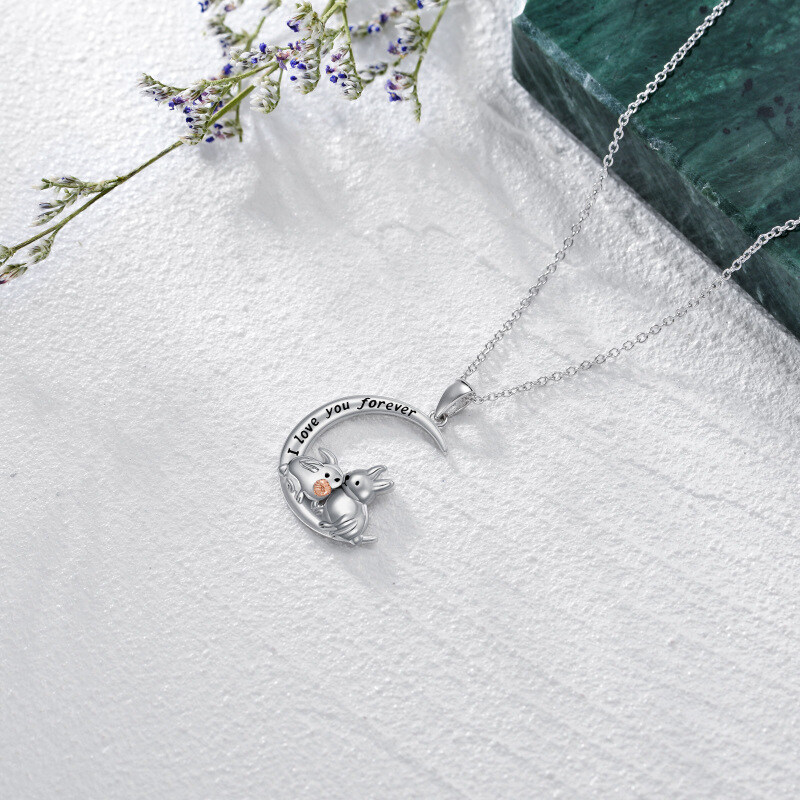 Sterling Silver Two-tone Rabbit & Moon Pendant Necklace with Engraved Word-4