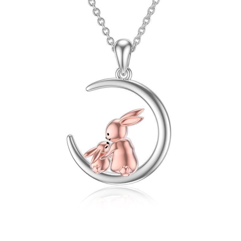 Collier avec pendentif lapin et lune bicolore en argent sterling-1