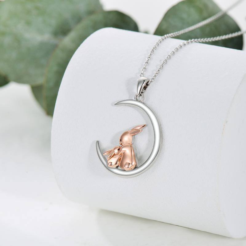 Sterling Silver Two-tone Rabbit & Moon Pendant Necklace-3