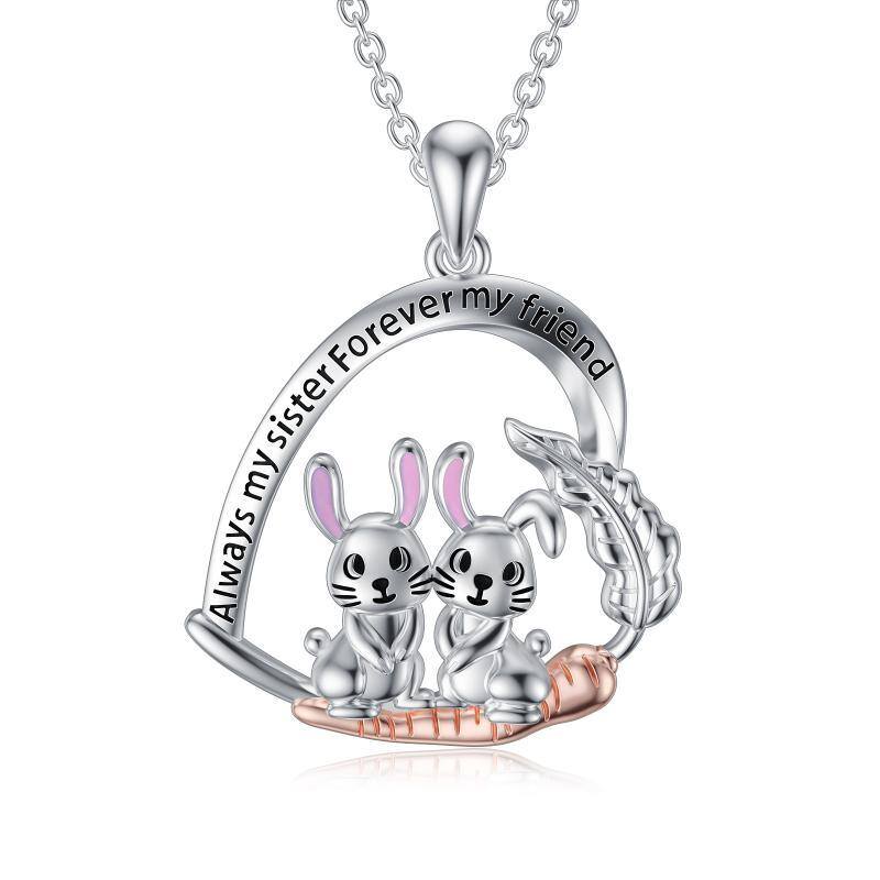 Collier en argent sterling avec pendentif lapin bicolore-1