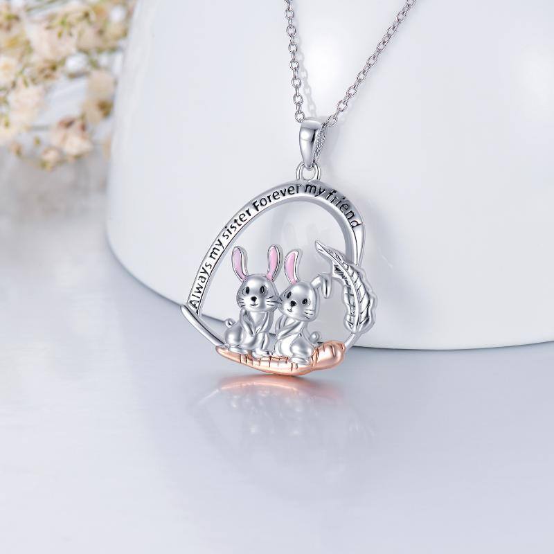 Sterling Silver Two-tone Rabbit Pendant Necklace-3