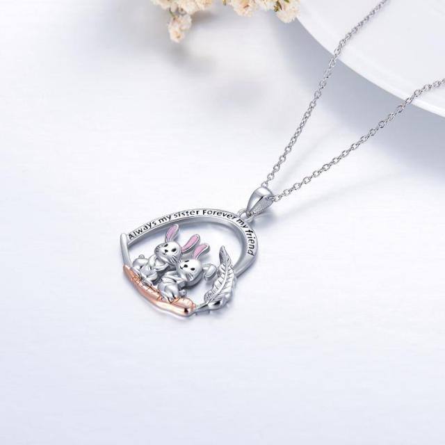 Sterling Silver Two-tone Rabbit Pendant Necklace-4