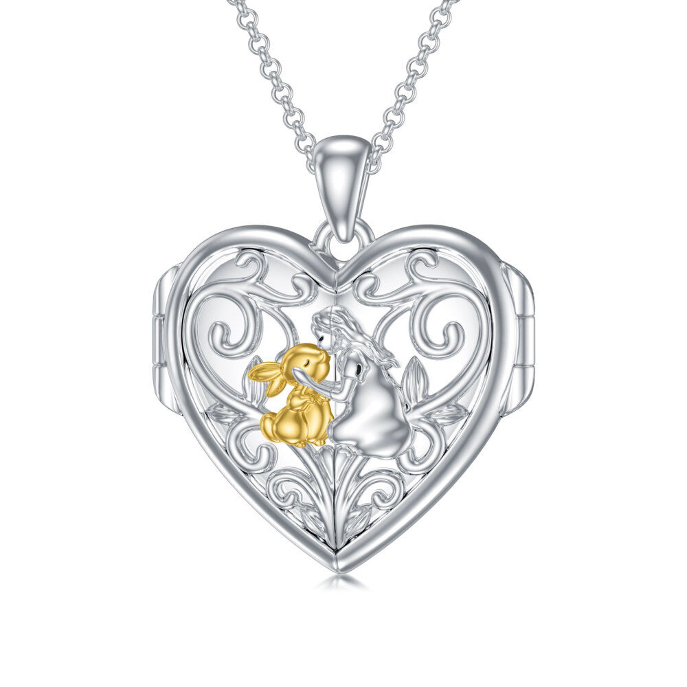 Sterling Silver Two-tone Rabbit Personalized Photo Locket Necklace-1