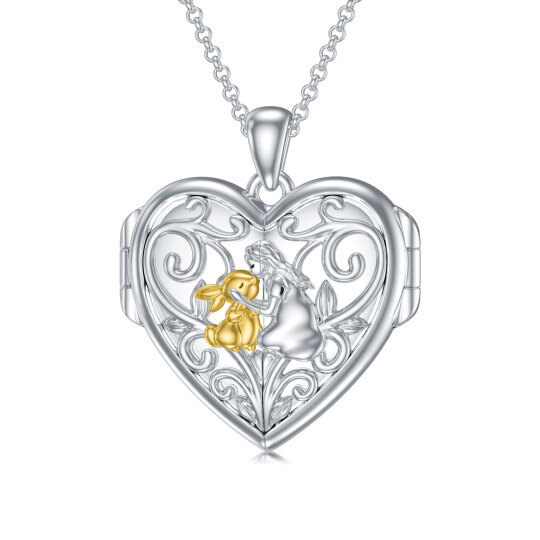 Sterling Silver Two-tone Rabbit Personalized Photo Locket Necklace