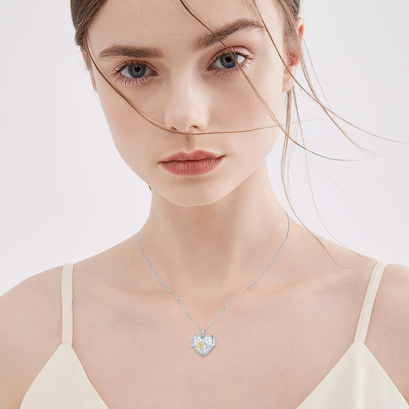 Sterling Silver Two-tone Rabbit Personalized Photo Locket Necklace-2