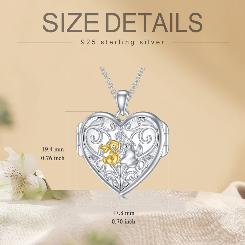 Sterling Silver Two-tone Rabbit Personalized Photo Locket Necklace-3