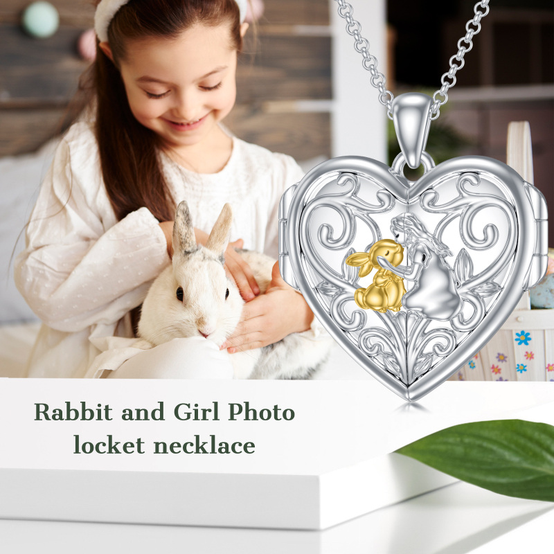 Sterling Silver Two-tone Rabbit Personalized Photo Locket Necklace-4