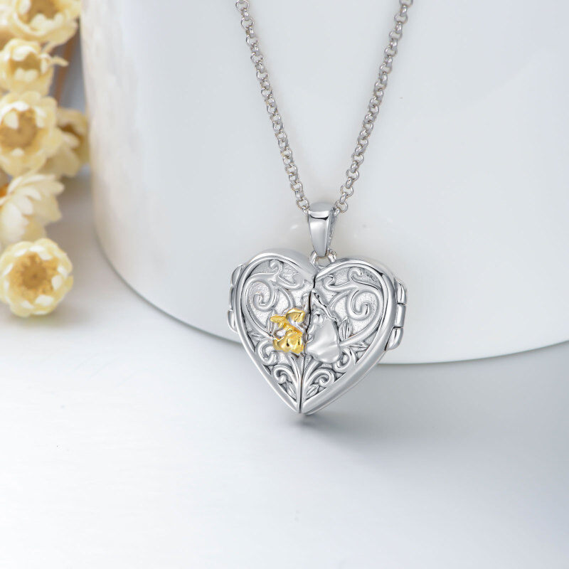 Sterling Silver Two-tone Rabbit Personalized Photo Locket Necklace-6