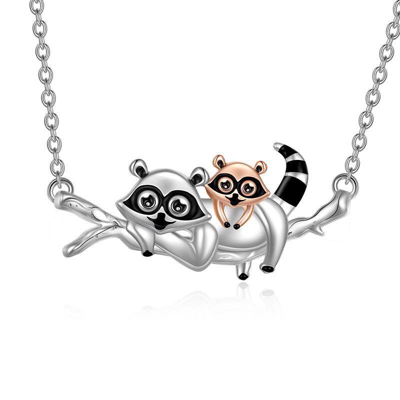 Sterling Silver Two-tone Raccoon Pendant Necklace-6