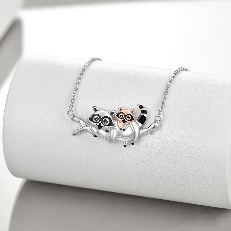 Sterling Silver Two-tone Raccoon Pendant Necklace-3