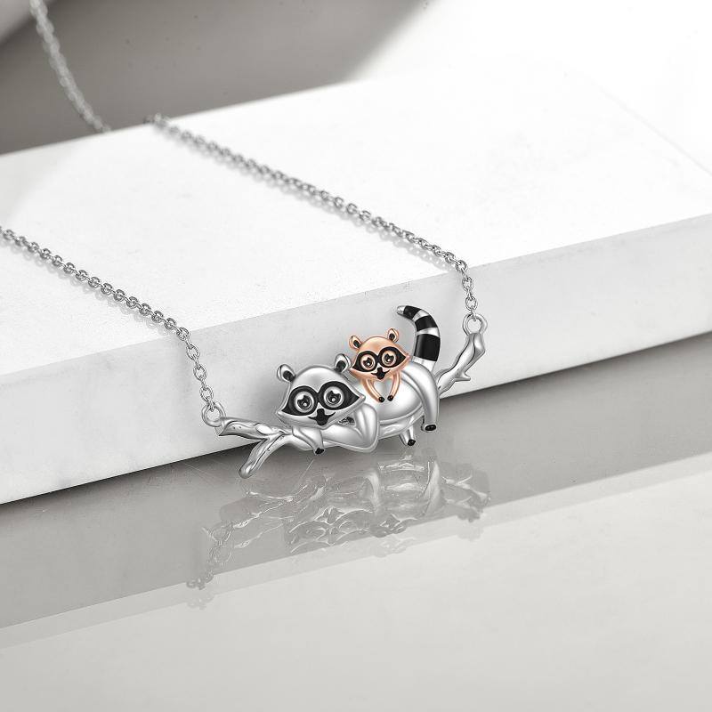 Sterling Silver Two-tone Raccoon Pendant Necklace-4