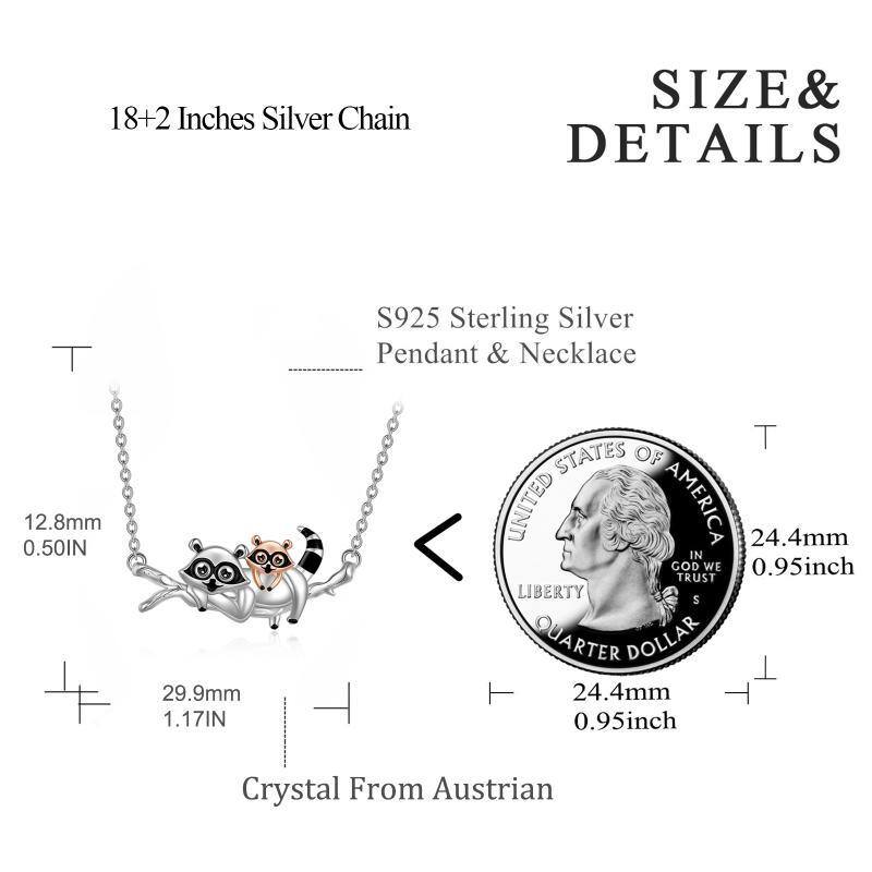 Sterling Silber zweifarbig Waschbär Anhänger Halskette-6