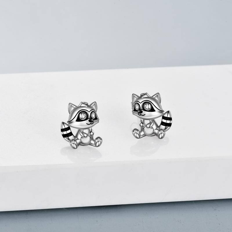 Pendientes de plata de ley con forma de mapache en dos tonos-3