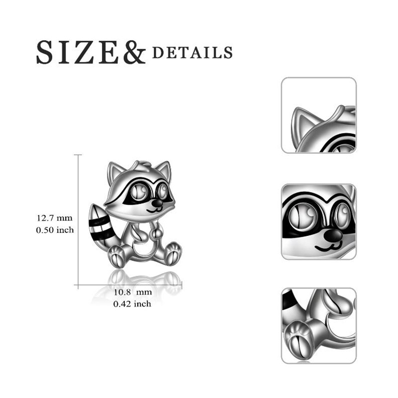 Sterling Silver Two-tone Raccoon Stud Earrings-5