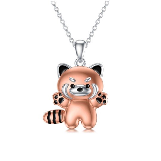 Collier en argent sterling avec pendentif panda rouge bicolore