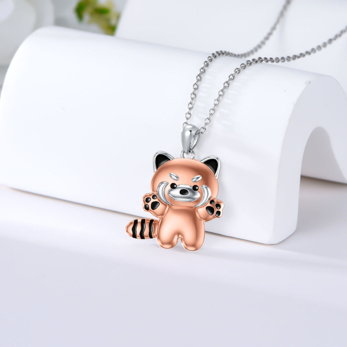 Sterling Silver Two-tone Red Panda Pendant Necklace-3