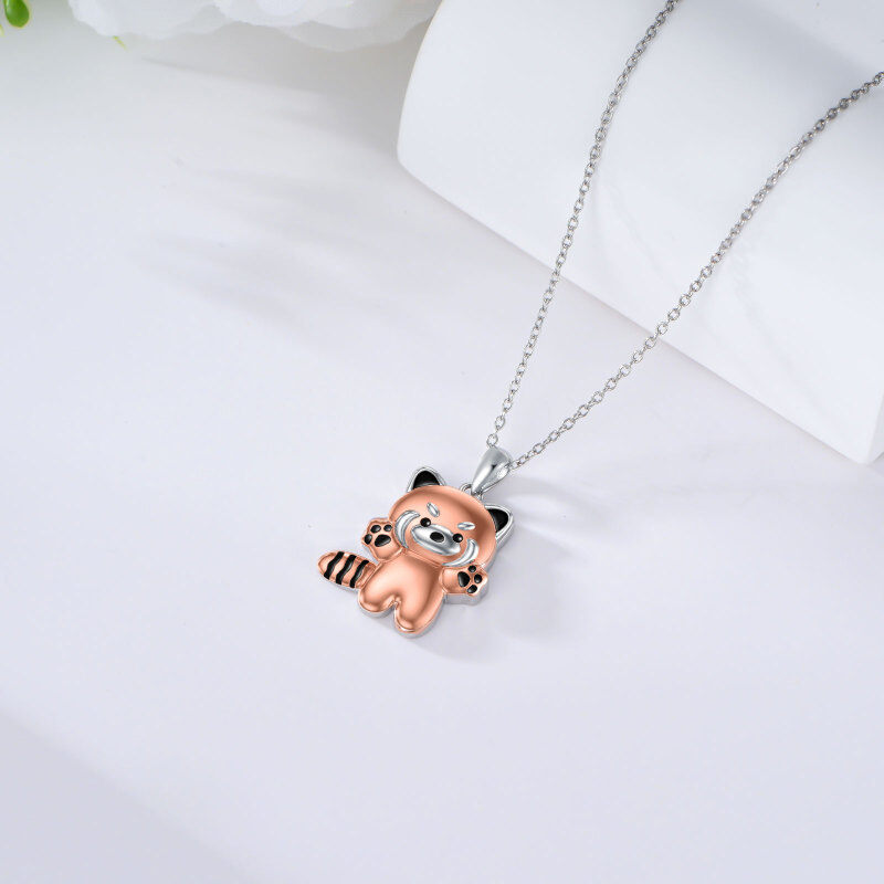 Srebrny naszyjnik z dwukolorową czerwoną pandą-4