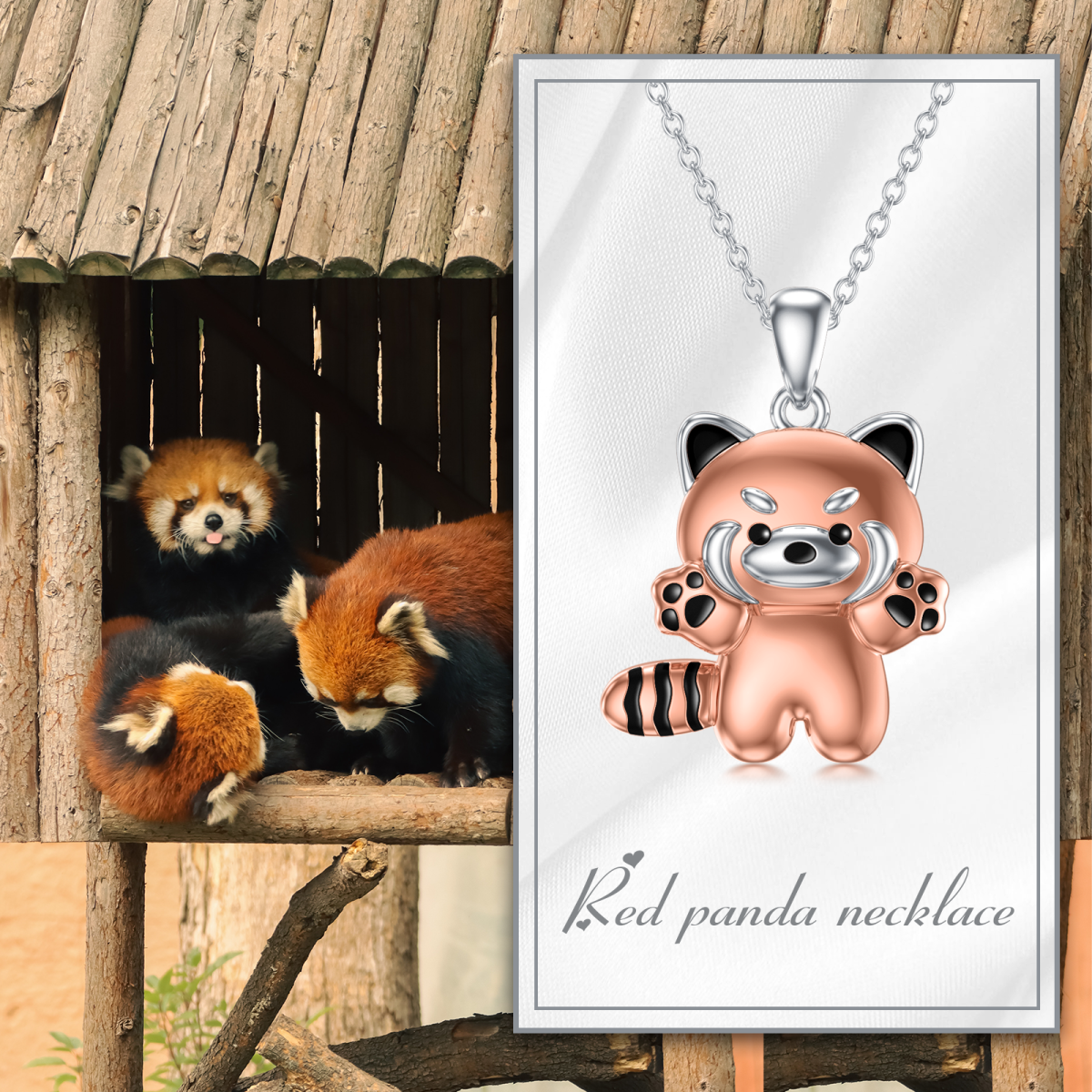 Sterling Silver Two-tone Red Panda Pendant Necklace-6