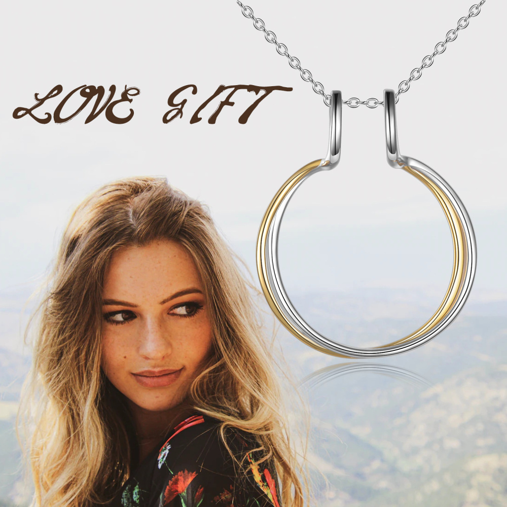 Sterling Silver Two-tone Ring Holder Pendant Necklace-3