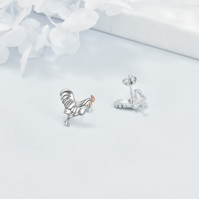 Boucles d'oreilles coq bicolores en argent sterling-4