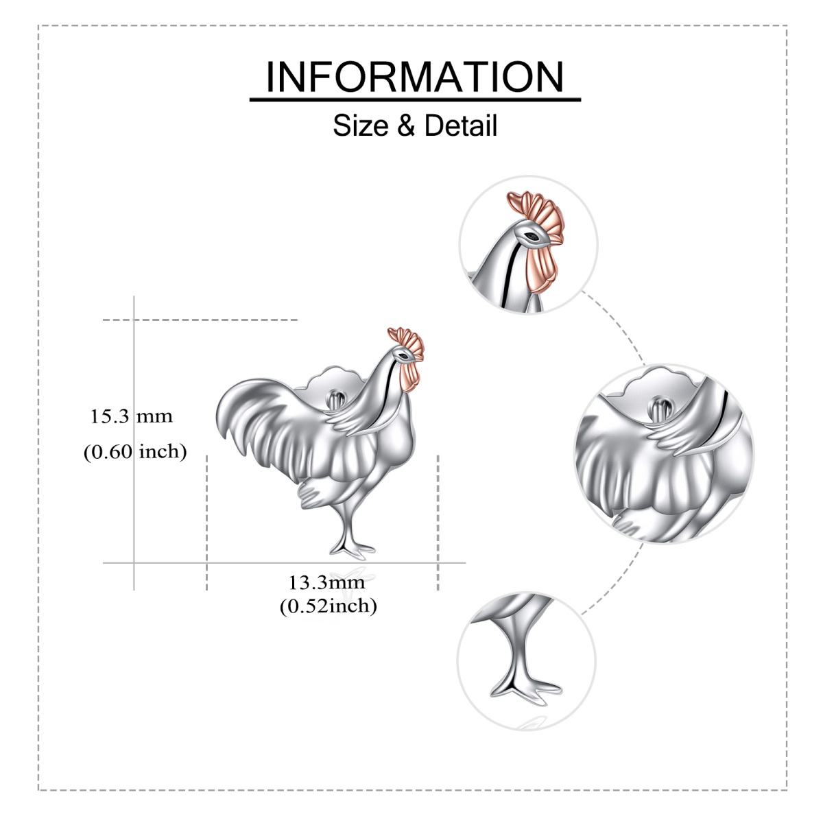 Sterling Silver Two-tone Rooster Stud Earrings-5