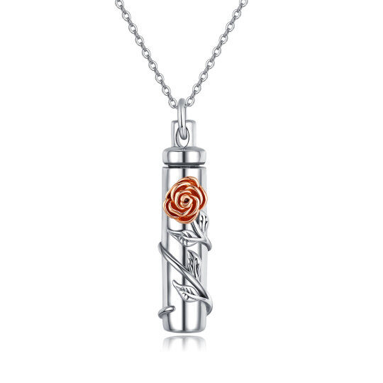 Sterling Silver Two-tone Rose Bar Urn Necklace for Ashes