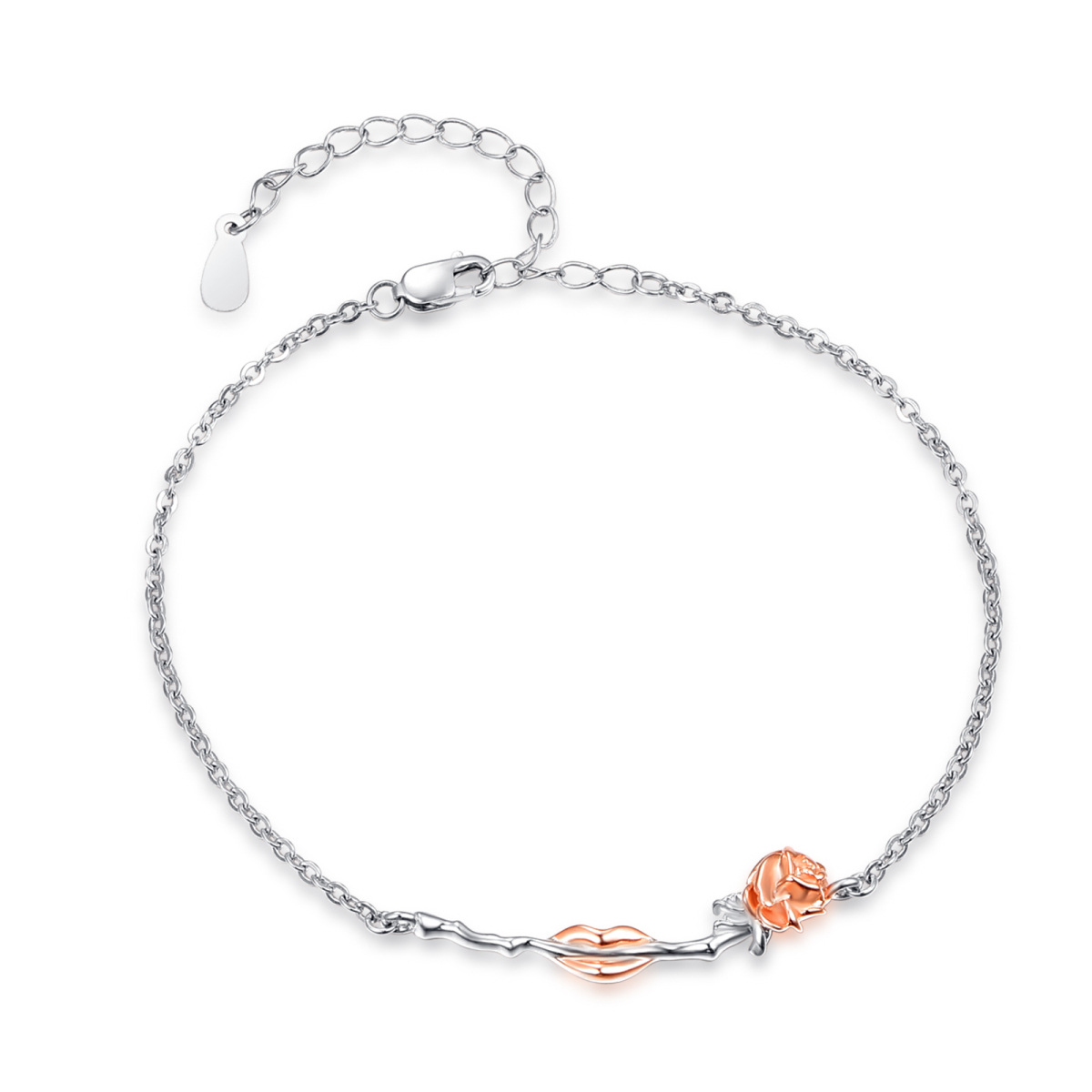 Sterling Silver Two-tone Rose Chain Bracelet-1