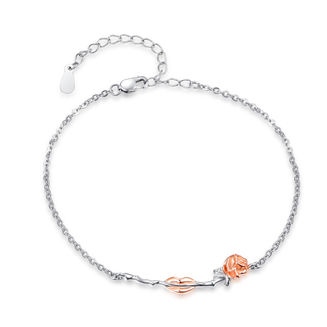 Sterling Silver Two-tone Rose Chain Bracelet-1