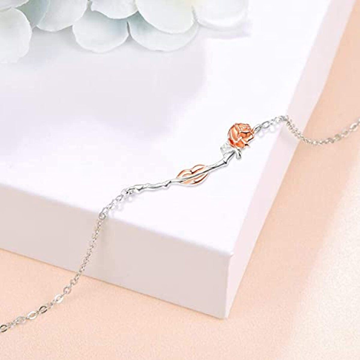 Bracelet en argent sterling avec chaîne rose bicolore-4