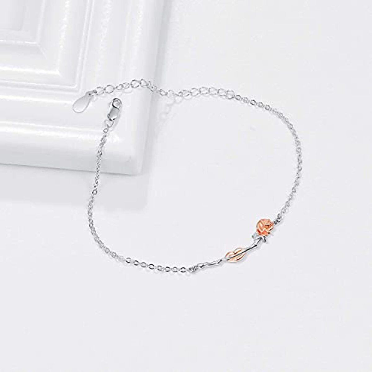 Sterling Silver Two-tone Rose Chain Bracelet-5