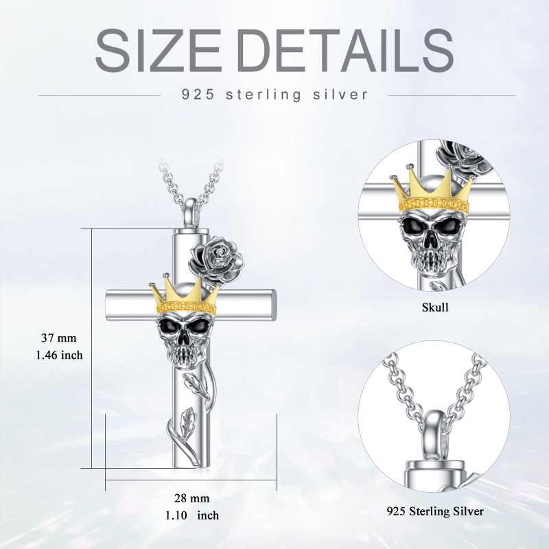 Sterling Silver Two-Tone Rose With Cross With Crown With Skull Urn Necklace For Ashes For Women-5