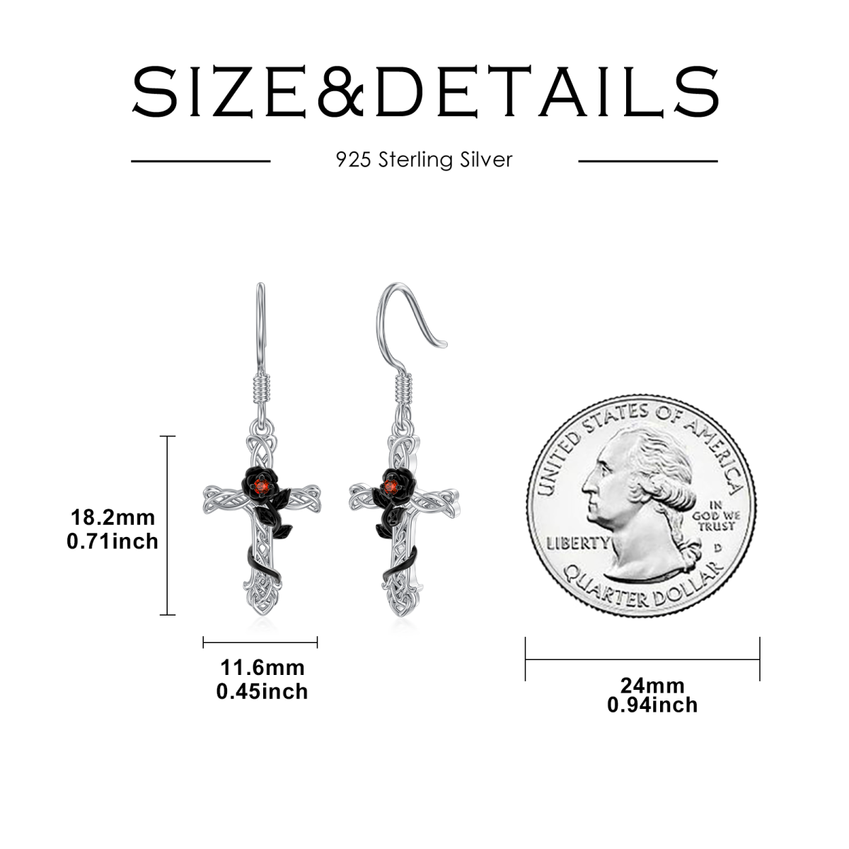 Boucles d'oreilles pendantes en argent sterling avec croix en zircone cubique bicolore-5