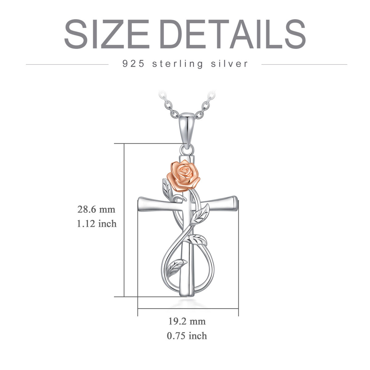 Sterling Silber zweifarbig Rose & Kreuz & Unendlichkeit Symbol Anhänger Halskette-5