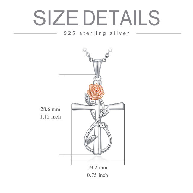 Sterling Silver Two-tone Rose & Cross & Infinity Symbol Pendant Necklace-5