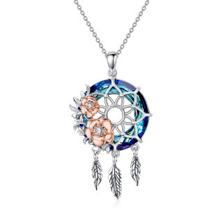 Sterling Silver Two-tone Rose & Dream Catcher Crystal Pendant Necklace-41