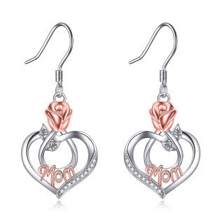 Sterling Silver Two-tone Cubic Zirconia Rose Drop Earrings-27